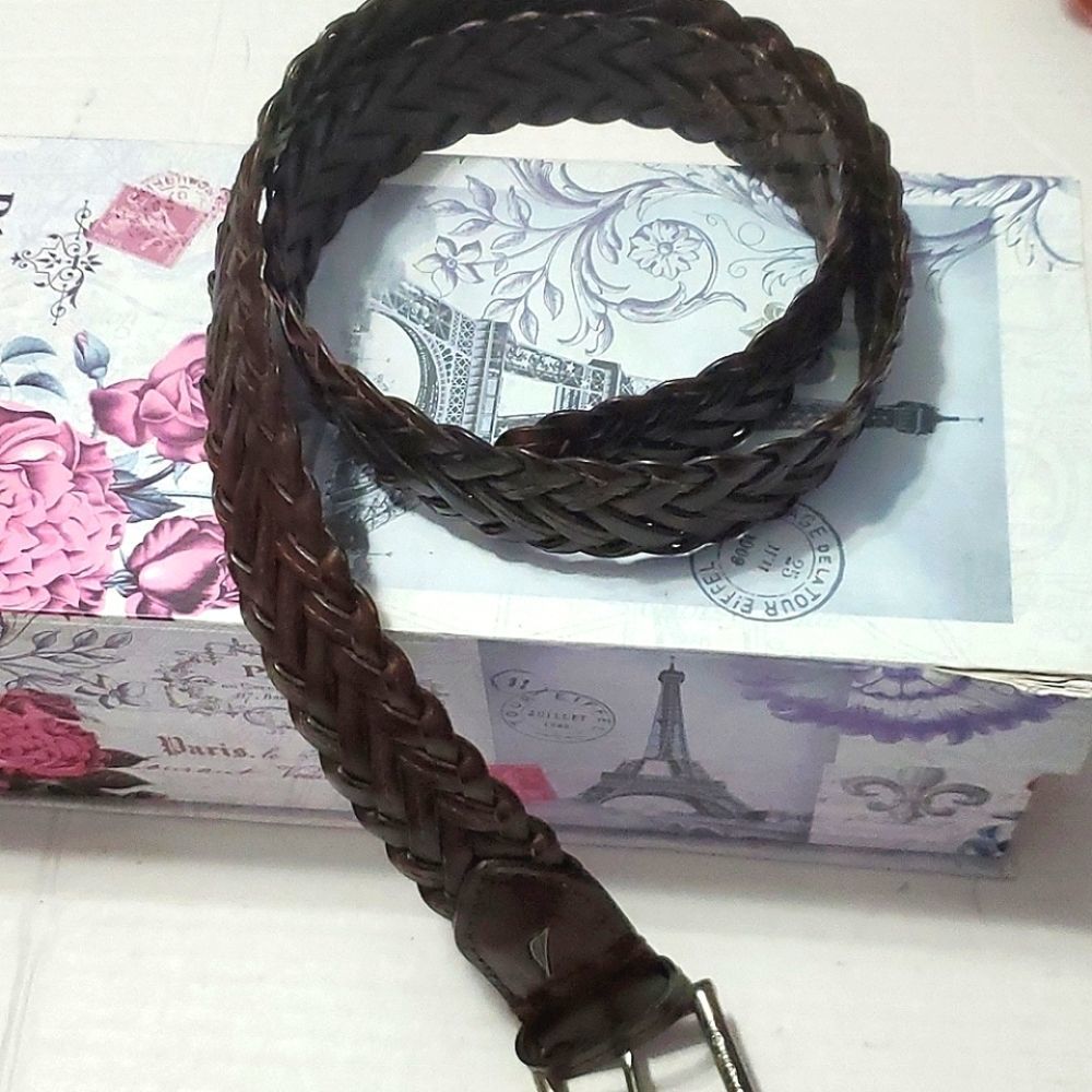 Nautica Handcrafted Braided Classic Casual Brown Leather Belt 30